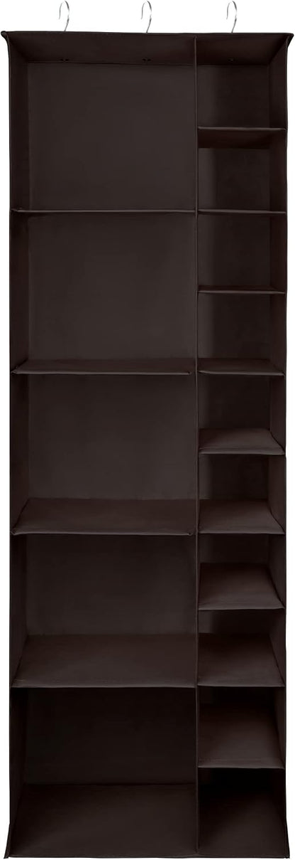 Libeder Shoe Organizer for Closet, 15 Shelf Hanging Closet Storage Shelves - 10 Shoe Rack Organizer and 5 Compartment for Clothes with 6 Side Mesh Pockets for Scarves Socks,Gloves, Grey