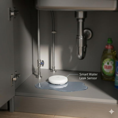 Tuya ZigBee Smart Water Leak Sensor with Built-in Alarm, IP54 Water-Resistant Flood Detector, App Notification & Remote Monitoring, Compatible with Alexa & Google Home (ZigBee Hub Required)