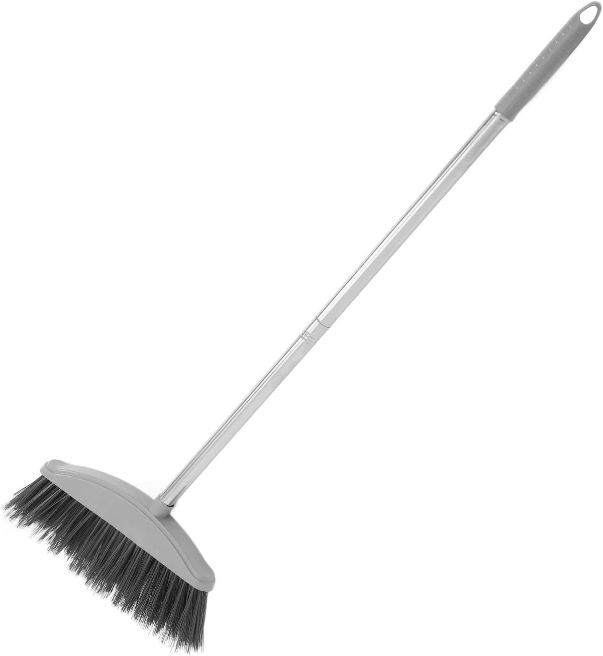 OUNONA Heavy Duty Patio Broom with Long Handle Plastic Indoor and Outdoor Floor Sweeping Broom Nordic Gray for Home Cleaning and Hair Removal