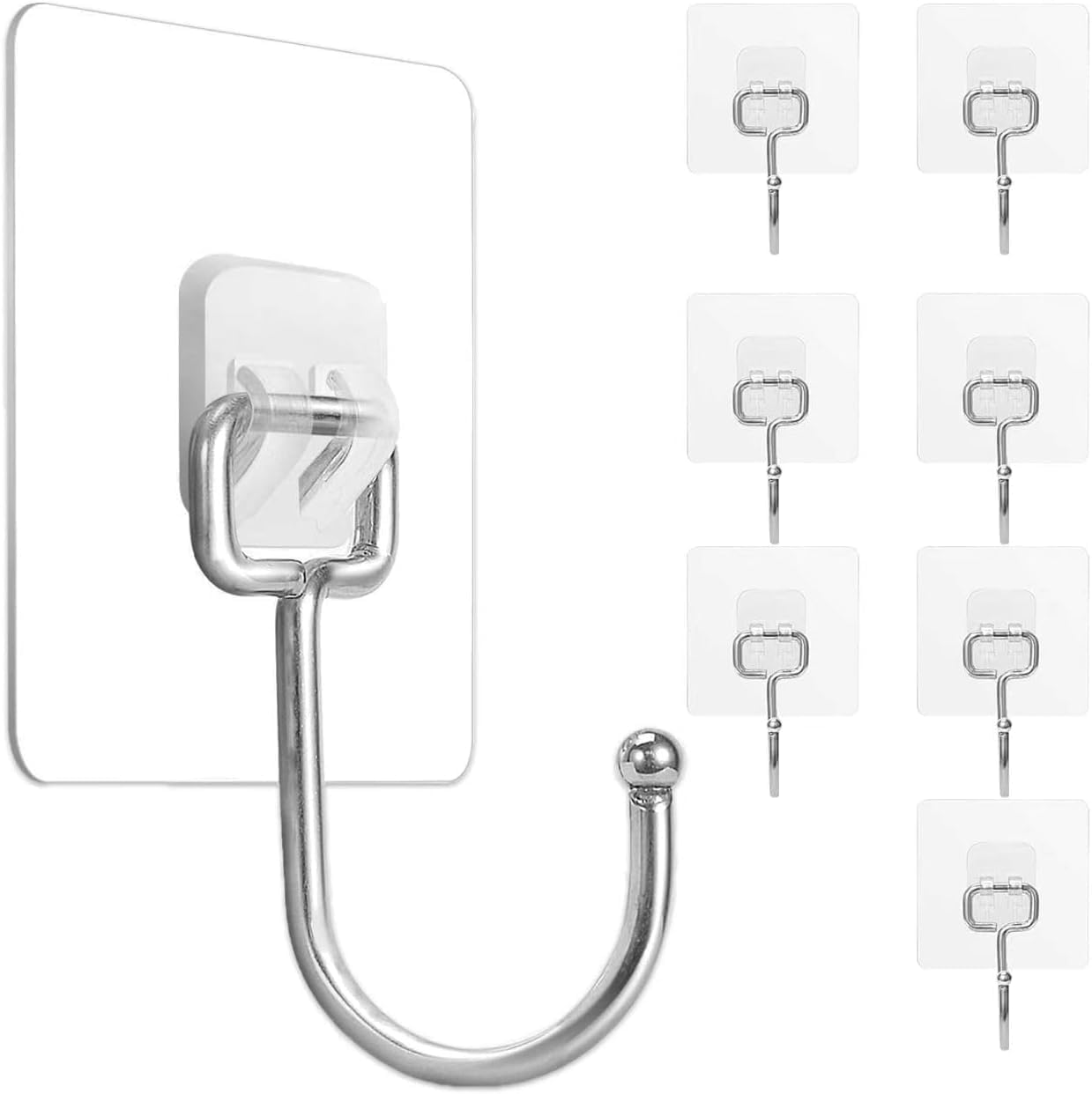 8 Pack Large Adhesive Hooks 22Ib(Max),Waterproof and Rustproof Wall Hooks for Hanging Heavy Duty,Stainless Steel Towel and Coats Hooks to use Inside Kitchen Bathroom Home and Office