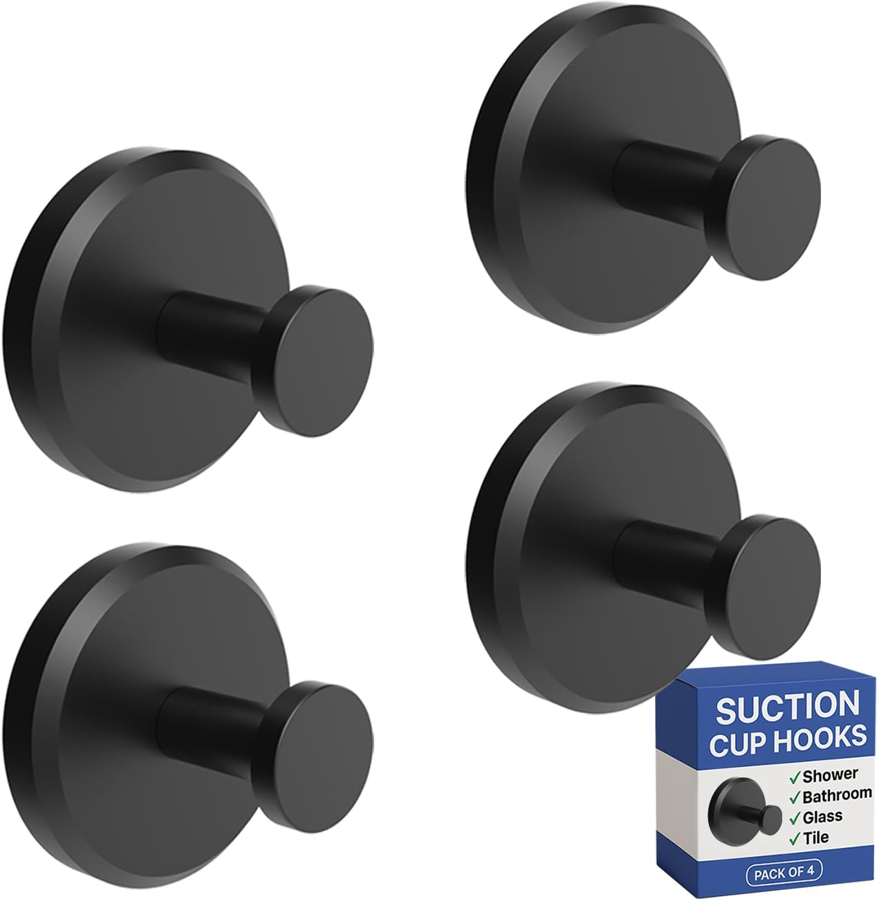 HOME SO Suction Cup Hooks for Shower & Bathroom Towel Holder 2-Pack – Suction Cups Hooks for Hanging Towels, Robes, & Coats - Tiles, Glass Door or Mirror – Shower Hooks & Towel Hooks Organizer - Black