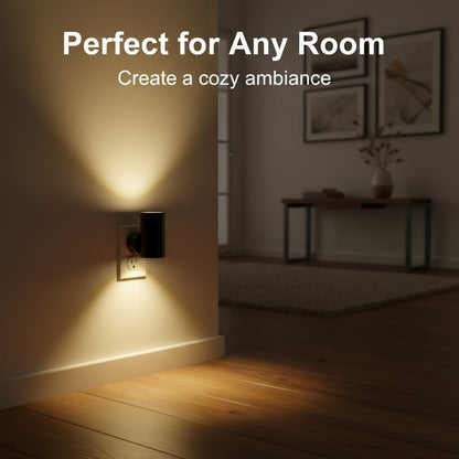 TSEXES LED Night Lights Plug into Wall, Dusk to Dawn Sensor,5-300LM Adjustable Brightness, Soft White 3000K,Dimmable Night Lights for Kitchen,Hallway Bedroom,Stairs, 2 Pack