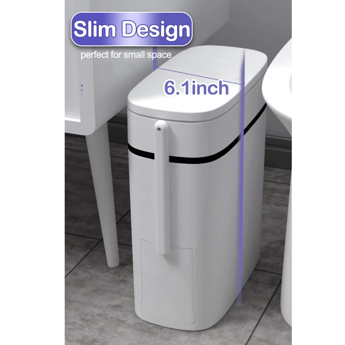 3.7 Gallons Bathroom Trash Can and Toilet Brush Set, 14 Liter Slim Trash Can with Toilet Brush Holder Set for RV, Black lid