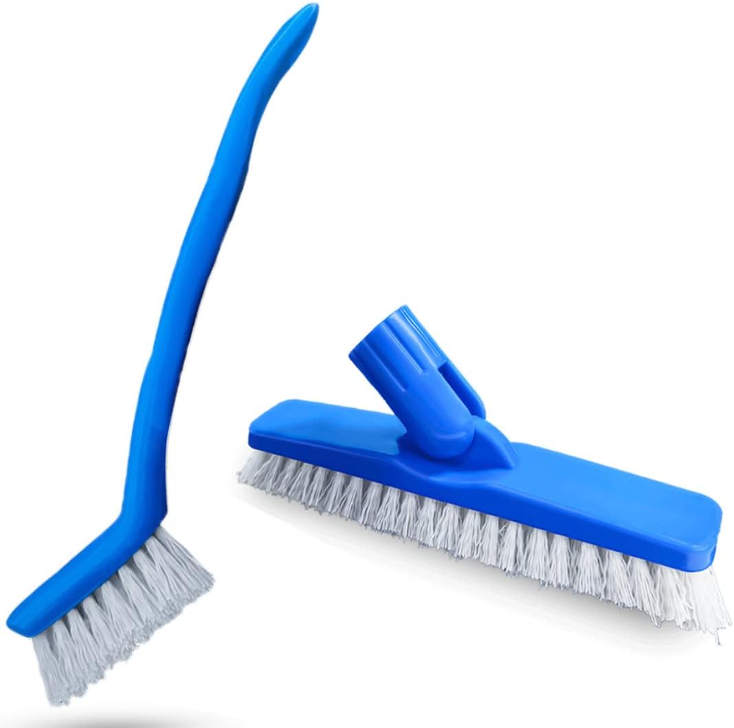 Clean-EEZ Grout Brush Combo Kit - Stand Up & Handheld V-Shaped Brushes with Curled Bristles - Easy Grout Cleaning Without Bending - Perfect for Tile, Showers & Hard-to-Reach Spots - Durable