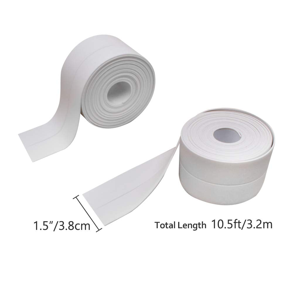 SNAILGARDEN 2 Roll White Caulk Strip, 1.5" x 10.5Ft Self Adhesive Caulk Tape with 2 Pcs Caulking Tool, Waterproof Caulking Sealing Tape for Kitchen Toilet Bathroom Bathtub Sink Basin Edge Protector