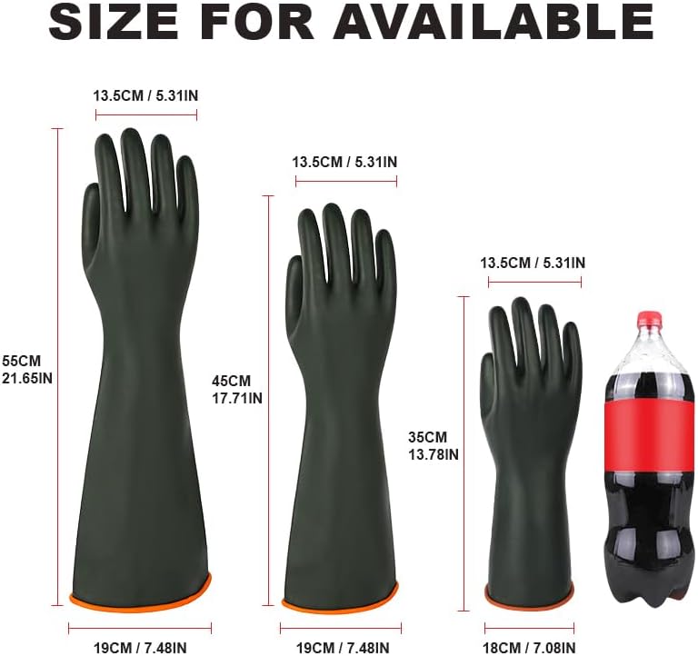 North Tower Heavy-Duty Latex Chemical Resistant Gloves - Reusable Long Rubber Dishwashing Gloves with Forearm Protection for Men - Waterproof, Industrial Safety Gear,18“，1 Pair