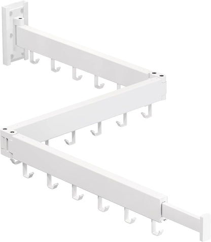 HEILAIYI Clothes Drying Rack for Laundry,Wall Mounted Clothes Hanger Rack,Folding,Retractable,Collapsible(J Shape Hooks)