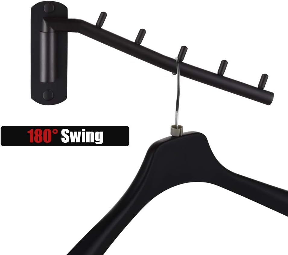 JQK Folding Clothes Hanger Rack, Stainless Steel Swing Arm Hook Holder, Clothing Hanging System Drying Closet Storage Organizer Brushed Finished Wall Mount, SHR100-BN
