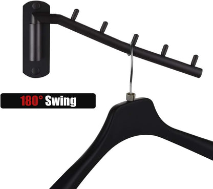 JQK Folding Clothes Hanger Rack, Stainless Steel Swing Arm Hook Holder, Clothing Hanging System Drying Closet Storage Organizer Brushed Finished Wall Mount, SHR100-BN