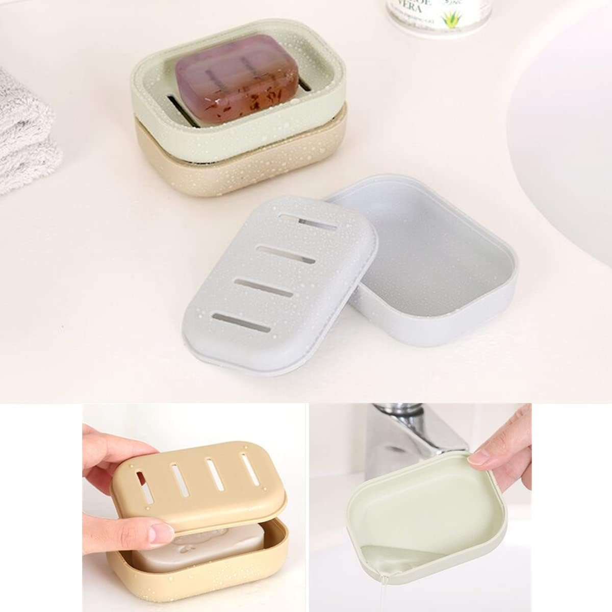 3 Pack Bamboo Wood Soap Dish Bar Soap Holder with Self Draining Tray Natural Waterfall Drain Soap Saver for Shower Bathroom Kitchen