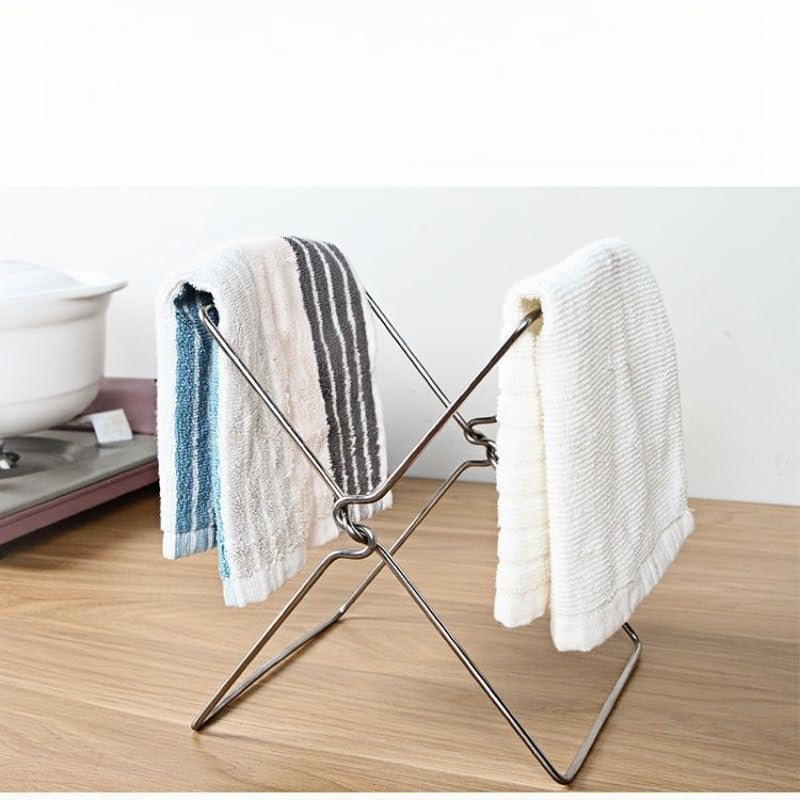 Tabletop Trash Bag Holder-Folding Stainless Steel Trash Bag Holder 11" Garbage Storage Metal Bracket for Countertop,Kitchen,Waste,Living Room,Dining Room,Bar Counter,Indoor Outdoor (Sliver)
