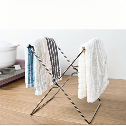 Tabletop Trash Bag Holder-Folding Stainless Steel Trash Bag Holder 11" Garbage Storage Metal Bracket for Countertop,Kitchen,Waste,Living Room,Dining Room,Bar Counter,Indoor Outdoor (Sliver)