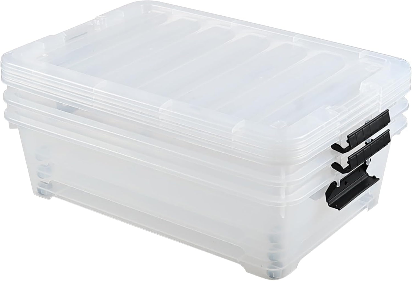 Gloreen 3 Pack Large Under Bed Storage Boxes with Wheels, 50 Quart Clear Plastic Lidded Storage Bins