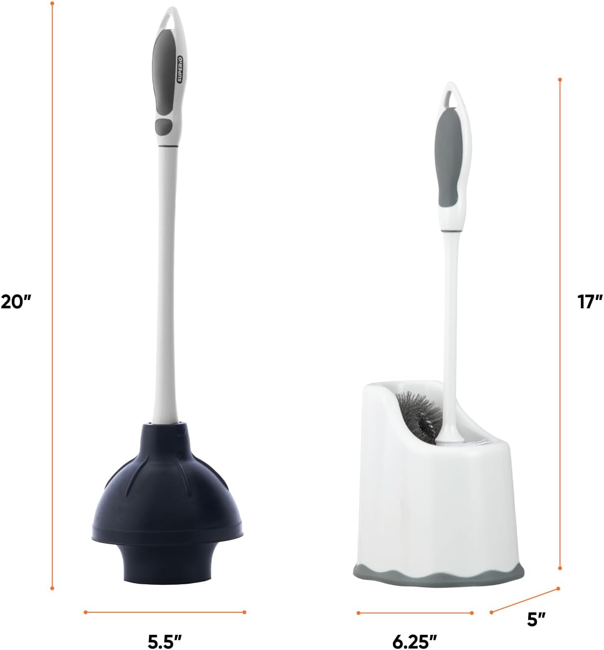 Superio Toilet Bowl Brush and Holder with Under Rim Cleaner for Bathroom, Toilet Brush and Caddy with Non Scratch Bristles and Under Rim Lip Brush