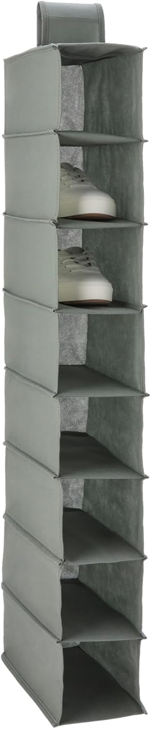 Amazon Basics 8-Tier Hanging Closet Shelf Shoe Organizer, Space Saving Storage, Foldable, 11.5 x 41 x 5.5 in, Dark Grey | for Closet Storage