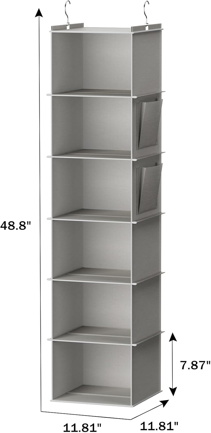 YOUDENOVA Hanging Closet Organizer, 6-Shelf Closet Hanging Storage Shelves, 2 Packs, Grey