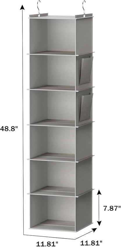YOUDENOVA Hanging Closet Organizer, 6-Shelf Closet Hanging Storage Shelves, 2 Packs, Grey