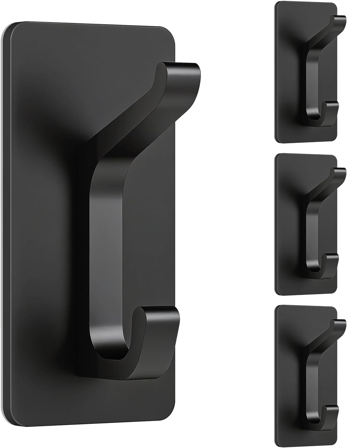 STWWO Adhesive Wall Coat Hooks, Black Heavy Duty Hooks for Hanging, Towel Hooks for Walls No Damage, 4 Pack
