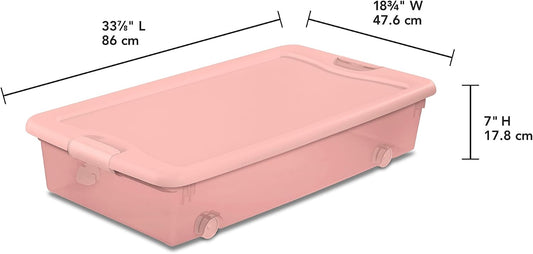 Sterilite 4-Pack 56 Quart Wheeled Latching Box, Underbed Plastic Storage Organizer, Silver - Under Bed Rolling Container Bin with Lid and Wheels for Home or Dorm Bedrooms and Closets
