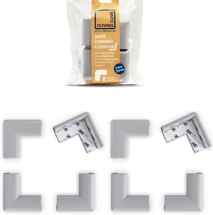 Roving Cove HeftyFit Corner Protector for Baby (4 Large Corners), Heavy-Duty Soft Rubber Foam Furniture Corner Bumper Guards, 3M Adhesive Pre-Taped, Oyster White (Off White)