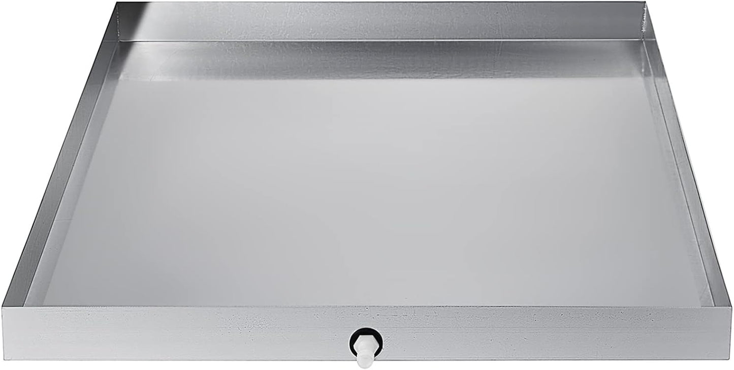 VEVOR 32 x 30 x 2.5 Inch Washing Machine Pan 18 GA Thickness Galvanized Steel Heavy Duty Compact Washer Drip Tray with Drain Hole & Hose Adapter