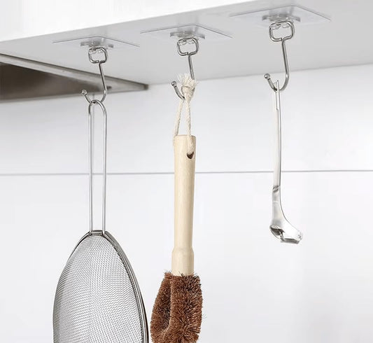 Heavy Duty Adhesive Wall Hooks Large 24 Pack, Transparent, Waterproof, Damage-Free, Sticky Hook for Hanging Upto 50lbs, No Tools Required, no Drill, for Kitchen, Shower, Tile etc.