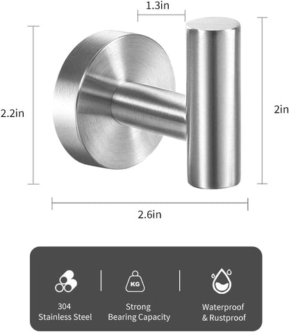 Vuzvuv Adhesive Hooks White SUS304 Stainless Steel - Self Adhesive Heavy Duty Waterproof Wall Hooks for Towel, Coat, Robe in Bathrooms Kitchen Hotel (2-Pack)