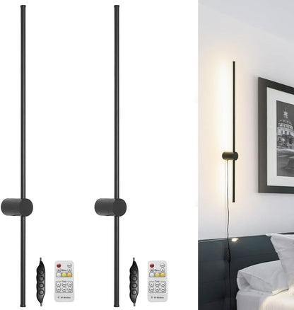 Battery Operated Wall Sconce Set of 2, Black USB Rechargeable Sconces Wall Deco Set of Two, Dimmable Cordless Wall Sconce with Remote Control, LED Wireless Wall Lighting,31.6 in