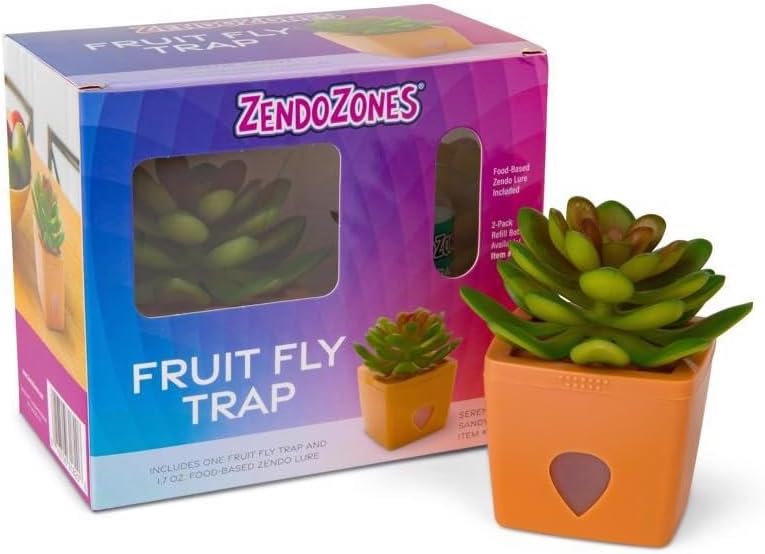 ZendoZones Fruit Fly Traps with Zendo Lure, 2-Pack Joyful Janet & Tranquil Tabitha with Plastic White Base, Refillable and Reusable (1820-SS)