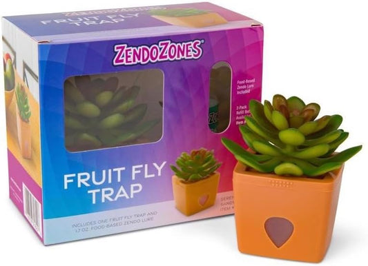 ZendoZones Fruit Fly Traps with Zendo Lure, 2-Pack Joyful Janet & Tranquil Tabitha with Plastic White Base, Refillable and Reusable (1820-SS)