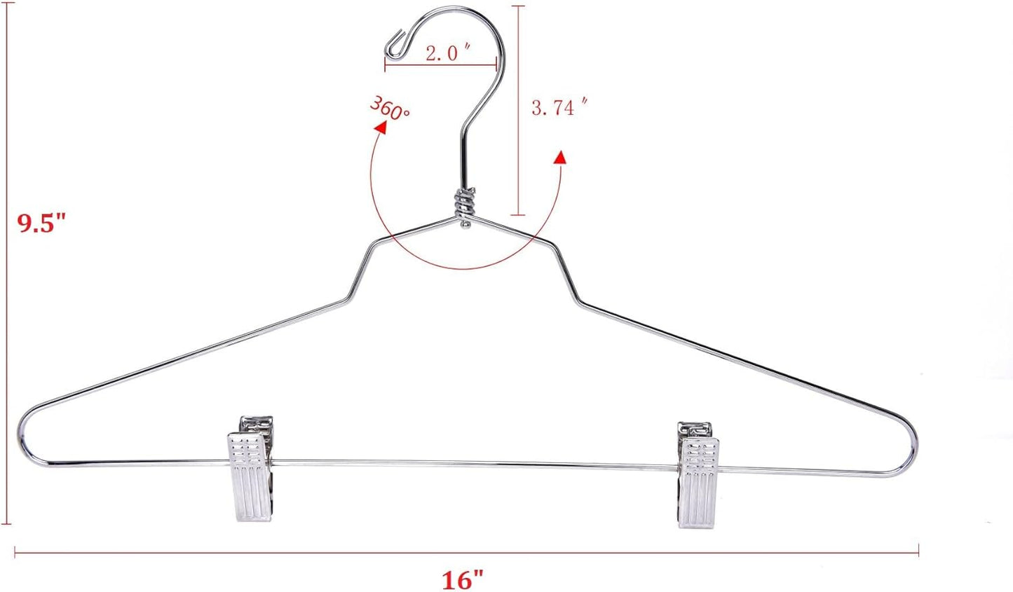 Quality Hangers Metal Skirt Hangers with Clips 10 Pack - Wire Pants Hangers with Swivel Hook - Heavy Duty Hangers for Jeans with Adjustable Metallic Clips - Ideal Clothing Hangers (10, 16")