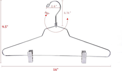 Quality Hangers Metal Skirt Hangers with Clips 10 Pack - Wire Pants Hangers with Swivel Hook - Heavy Duty Hangers for Jeans with Adjustable Metallic Clips - Ideal Clothing Hangers (10, 16")