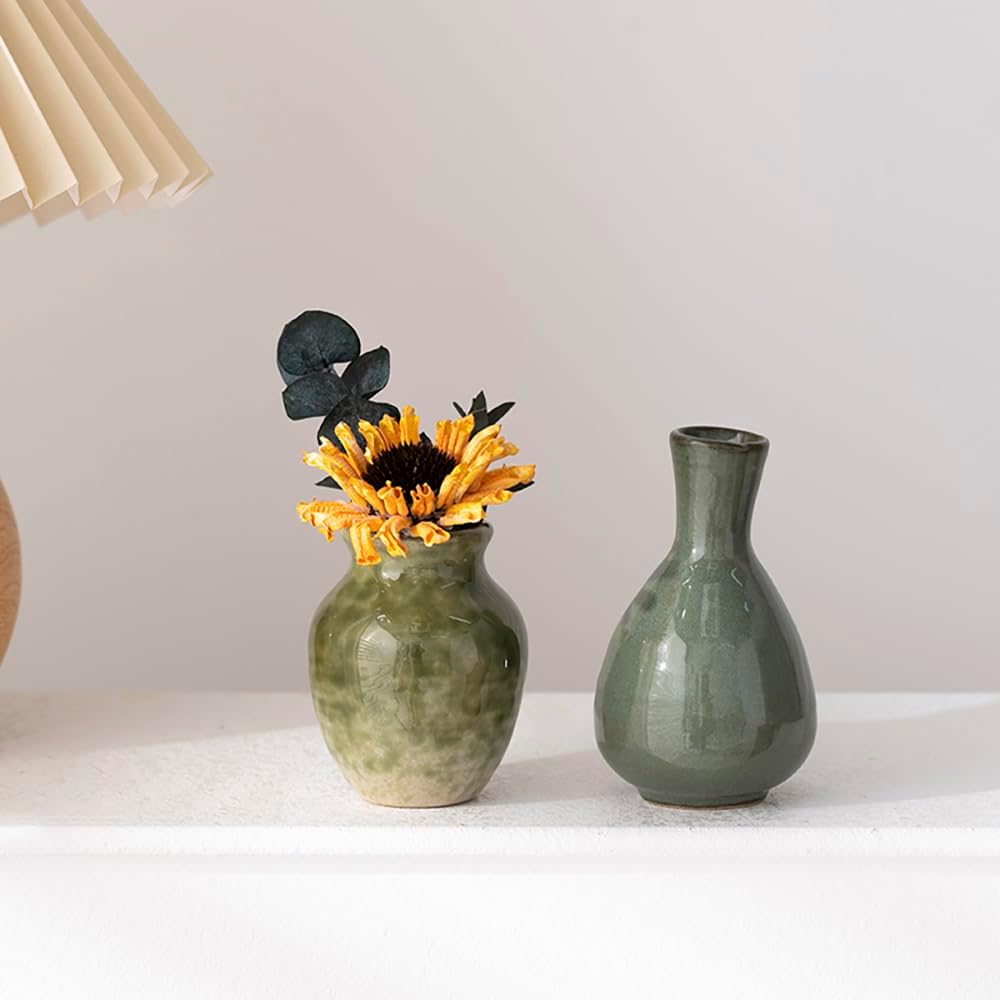 Set of 5 Ceramic Bud Vase - Home Decor Dried Flower Arrangement Small Vase, Gradient Glaze Design, Home, Living Room, Dining Table, Farmhouse, Office Decor, Bedroom, Housewarming Gift Set.