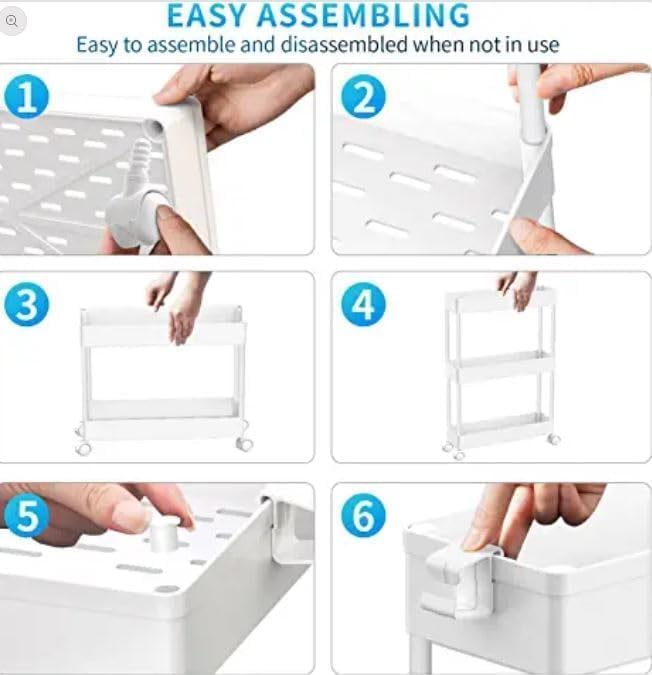 SPACEKEEPER Rolling Storage Cart 3 Tier, Bathroom Cart Organizer Laundry Room Organizer Utility Cart Mobile Shelving Unit Multi-Functional Shelves for Office, Kitchen, Bathroom, White