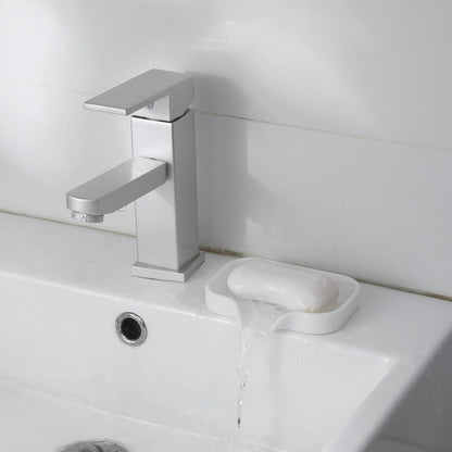 MicoYang Silicone Soap Dish with Drain Spout, Self-Draining Sink Organizer Tray for Bathroom and Kitchen, Sponges, Dispensers and Soap Holder, Non-Slip and Dishwasher Safe, White (Compact, 4.9"×3.2")