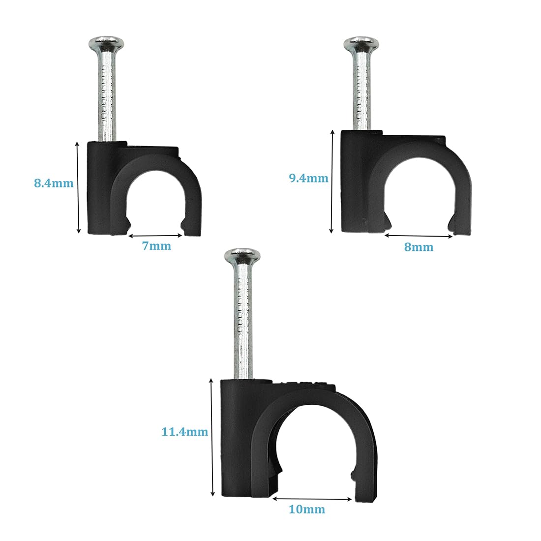 HS 7mm Ethernet Cat6 Cable Clips Clamps RG6 with Steel Nail (200 Pack) Wire Clips Black for Wall,Cord Management