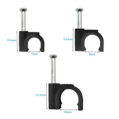 HS 7mm Ethernet Cat6 Cable Clips Clamps RG6 with Steel Nail (200 Pack) Wire Clips Black for Wall,Cord Management