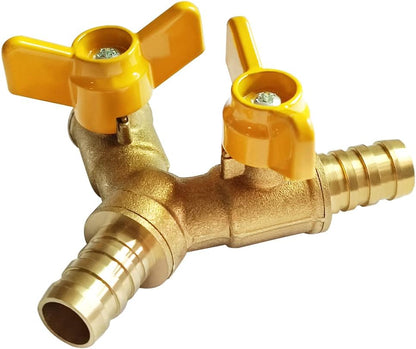 Uenede Brass 1/4 Inch 3-way Y-shaped Shut-off Ball Valve with 2-switch 1/4" Hose Barb Include 3 Stainless Steel Clamps Hose Pipe Barb Fitting for Water/Oil/Gas