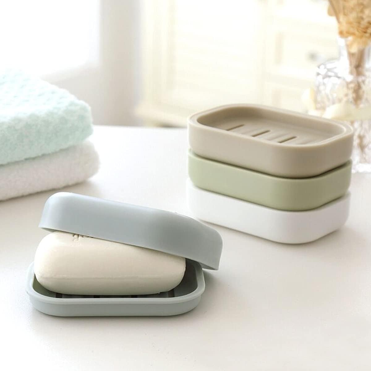 3 Pack Bamboo Wood Soap Dish Bar Soap Holder with Self Draining Tray Natural Waterfall Drain Soap Saver for Shower Bathroom Kitchen