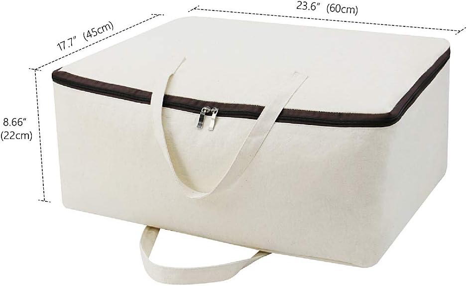 2-Pack Heavy Duty Canvas Cotton Storage Bags for King/Queen Duvets | Soft & Breathable | 3-Zip Opening, Dust Proof Blanket Organizer Bag | 23.6 * 8.7 * 17.7inches
