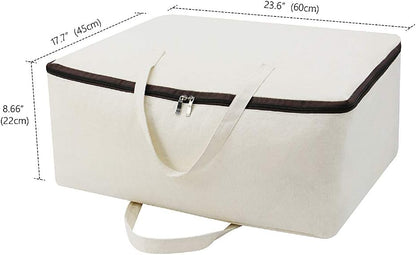 2-Pack Heavy Duty Canvas Cotton Storage Bags for King/Queen Duvets | Soft & Breathable | 3-Zip Opening, Dust Proof Blanket Organizer Bag | 23.6 * 8.7 * 17.7inches