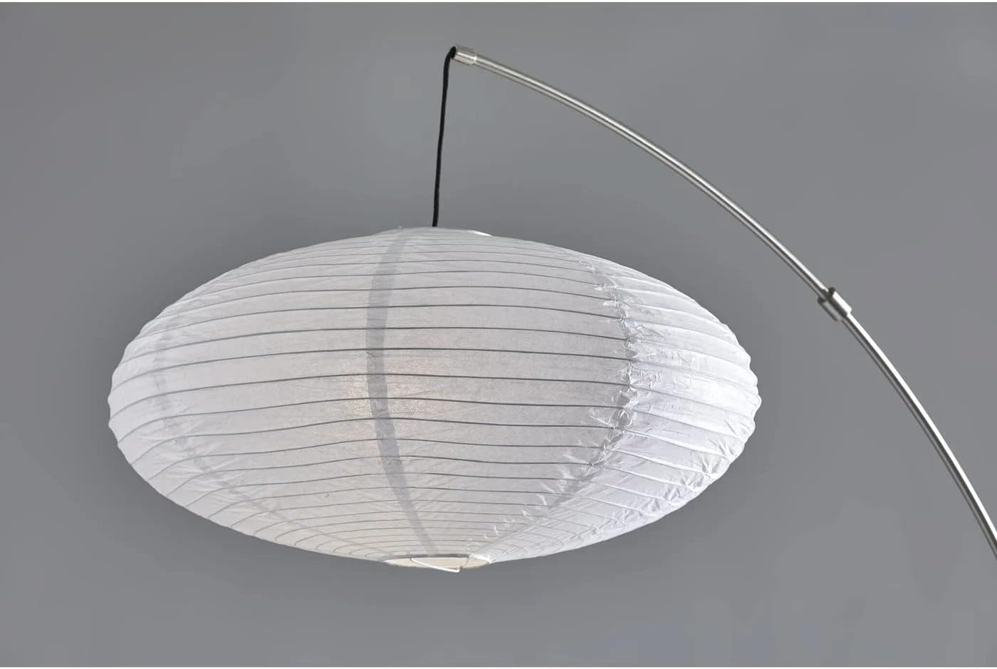Adesso Arc Floor Lamp, 80” Tall Black Base, Oval Off-White Paper Shade – Convenient Overhead Lighting for Living Room, Nursery, Bedroom or Office
