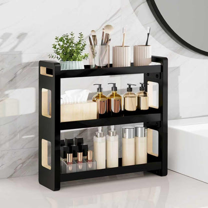 Bathroom Counter Organizer,Bathroom Counter Shelf,Bathroom Organizers,Under Sink Organizer,Cologne Organizer For Men,Colognes Stand,Cologne Cabinet,Vanity Shelf(Black 2 Tier)