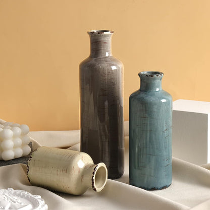 CUCUMI Ceramic Vase Set of 5, Home Decor Farmhouse Décor Handmade Pottery Vases for Pampas Grass, Dried Fresh Flowers, Table, Living Room, Kitchen, Shelf, Entryway Mantel Neutral Tones
