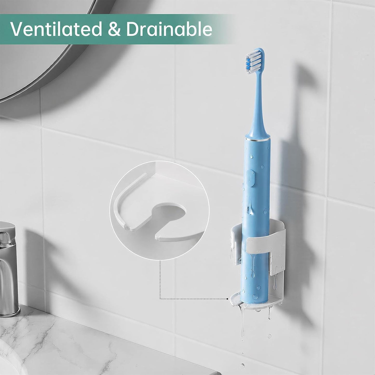 Adhesive Electric Toothbrush Holder Wall Mounted, Aluminum Black 2 Pack | Shower Tooth Brush Storage Organizer for Bathroom, Hanging Electric Toothbrush Storage Stand for Wall