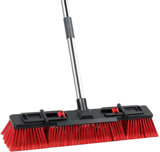 18" Heavy-Duty Push Broom, 70" Handle, Stiff Bristles for Outdoor Cleaning. | Heavy-duty outdoor broom, stiff bristles for patios, driveways, garages, decks, shops, warehouses, restaurants, floors & site