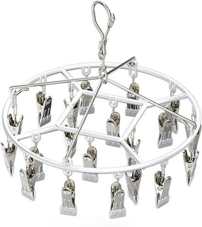Stainless Steel Clothes Sock Drying Rack With 28 Clips, Swivel Hook Windproof Clothes Hanger Rack For Sock, Bras, Towel, Underwear, Hat, Scarf, Gloves, Pants Laundry Clothes Square28clamps pink