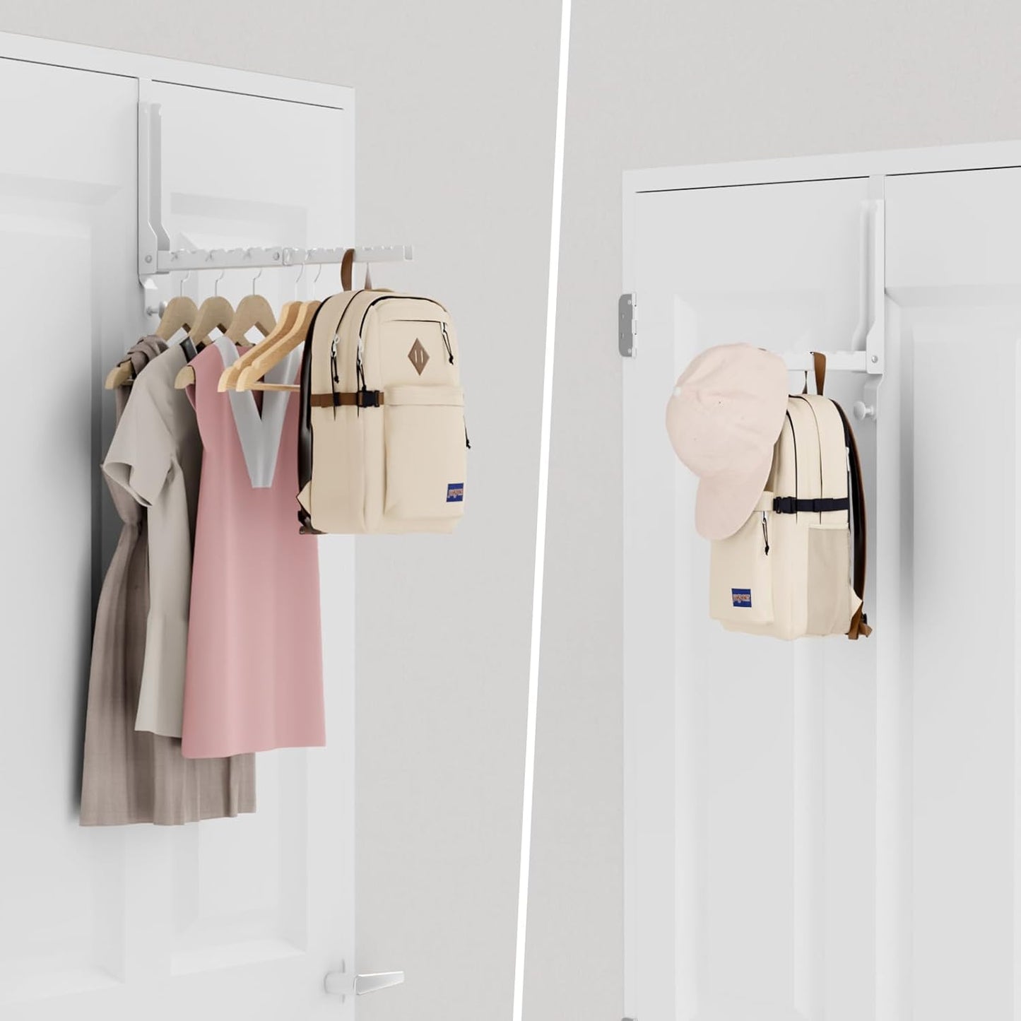 2 Pack Over The Door Hanger Folding Clothes Drying Rack, Folding Hanging Coat Rack for Indoor Laundry Room Compact Small Space Foldable Portable Clothing Hanger Hook Collapsible (Wihte-2(Upgraded))