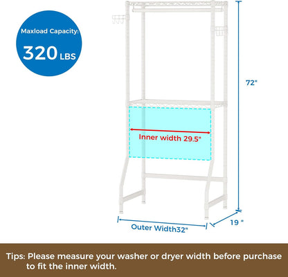 Golpart Over Washer and Dryer Shelves,Heavy Duty Laundry Room Storage Organization Clothes Drying Rack,5 Tier Adjustable Height Wire Shelving and Wire Basket with Hanger Rod&Hook,Space Saving Shelf