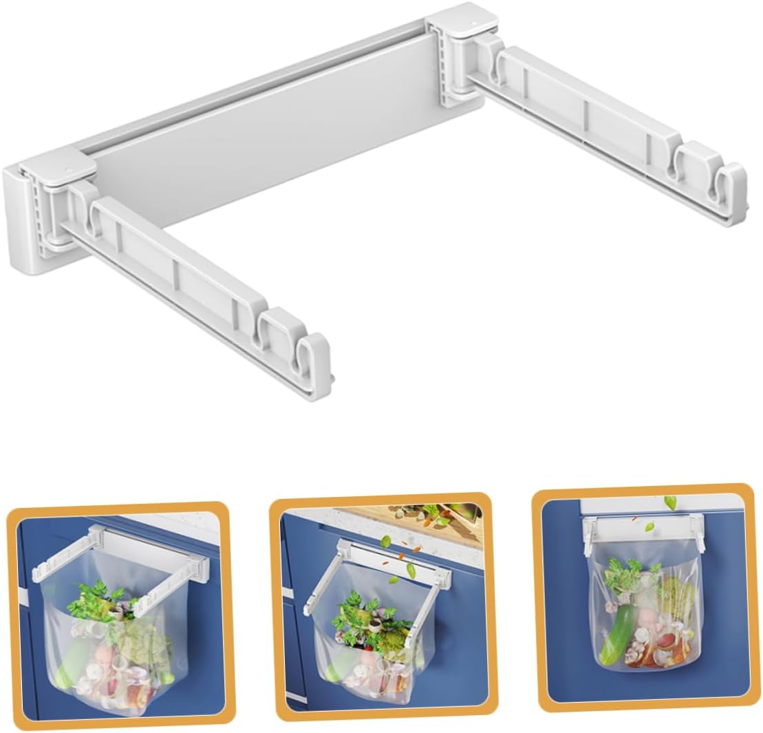 PRETYZOOM Wall Mounted Trash Bag Holder Rack Multi-Functional Foldable Kitchen Garbage Bag Stand Holder for Sink No Drill Installation